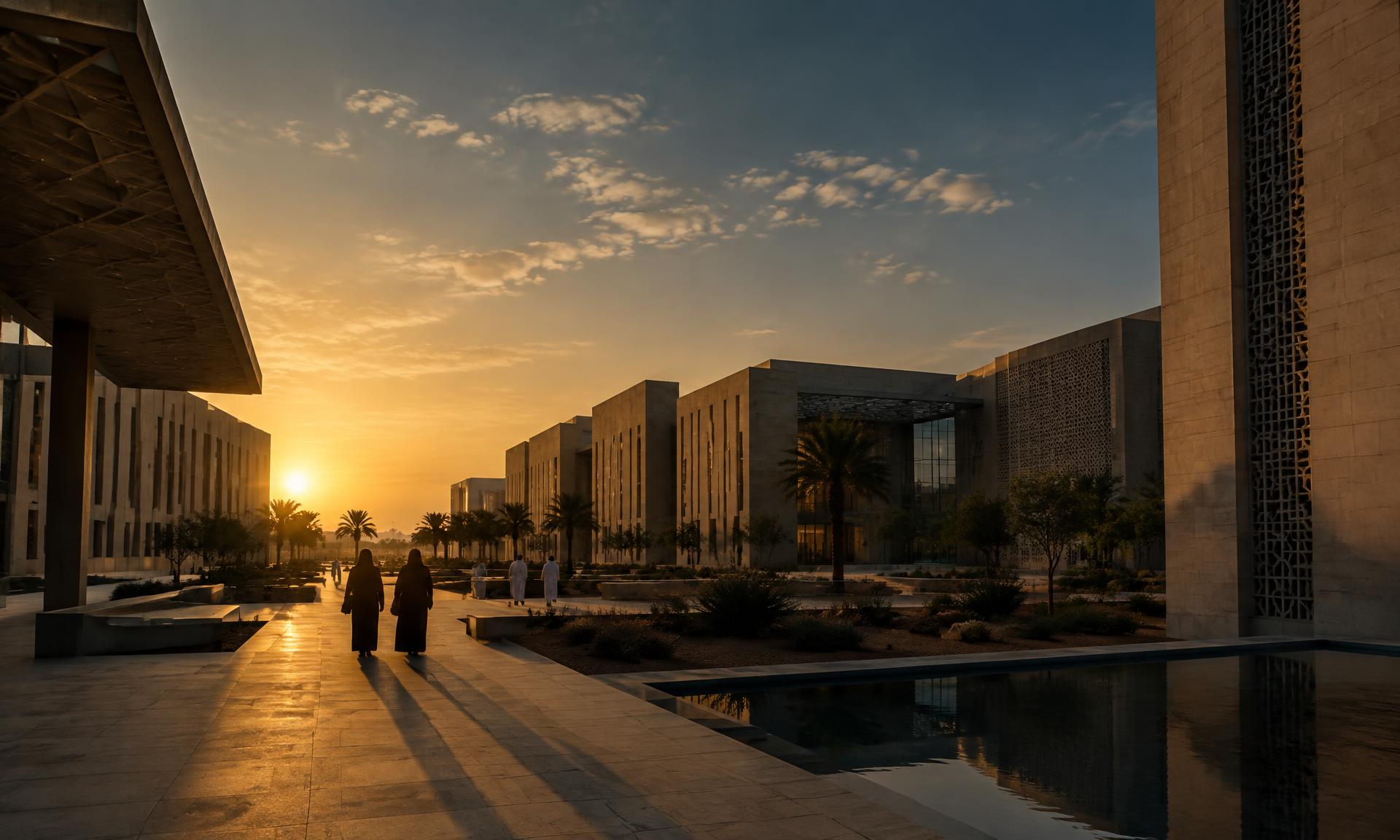 University campus in Saudi Arabia at dusk